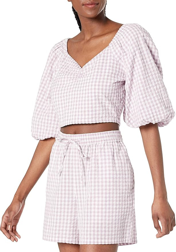 The Drop Women's Maliah Cropped Sweetheart Neckline Puff Sleeve Top | Amazon (US)