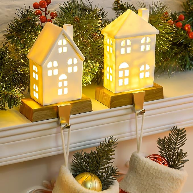 Christmas Stocking Holders for Mantle, Set of 2 Christmas Mantle Wood Room Stocking Hangers with ... | Amazon (US)