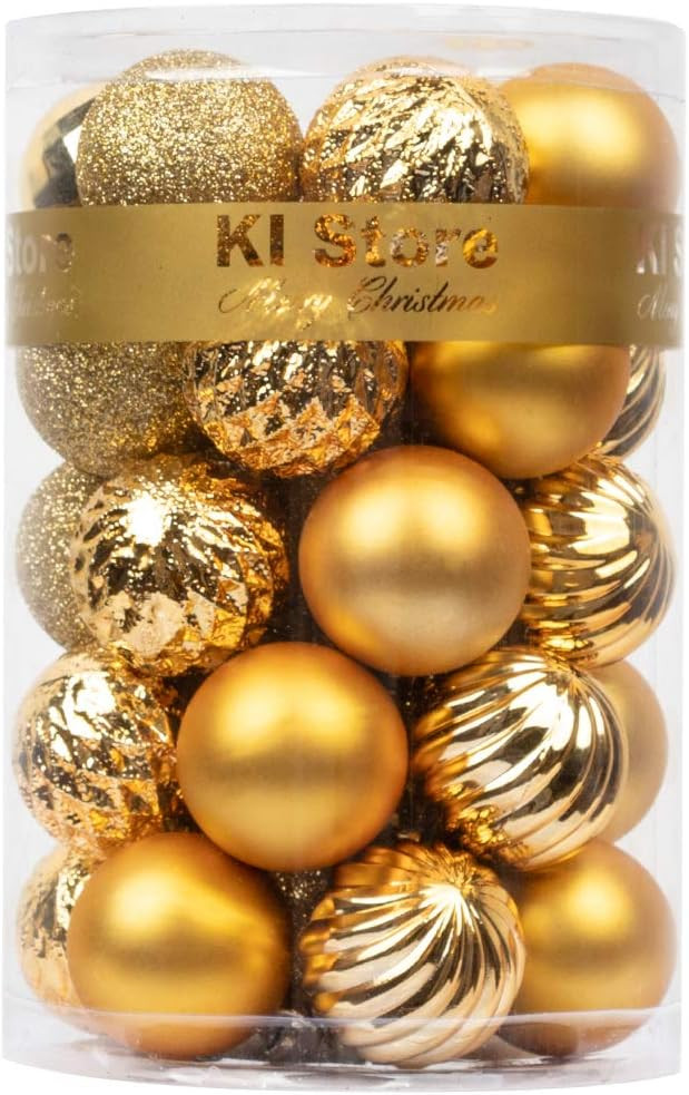 KI Store Gold Christmas Balls 34pcs 1.57-Inch Small Christmas Tree Decoration Ornaments for Xmas ... | Amazon (US)