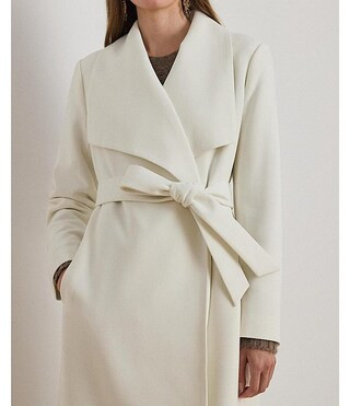 Lauren Ralph Lauren Crepe Shawl Collar Long Sleeve Belted Wrap Coat | Dillard's | Dillard's