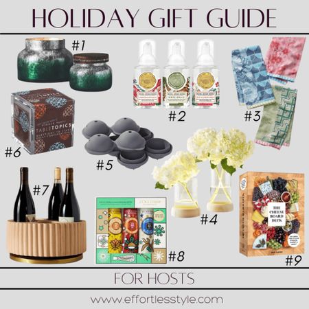 Chances are, you have some holiday parties on the calendar coming up (YAY!)....  here are some fun ideas for your hosts this holiday season!

#1 - Capri Candle
#2 - Mini Foaming Hand Soap Set
#3 - Dish Towels
#4 - LED Vase On Wood Stand
#5 - Sphere Ice Tray
#6 - Table Topics Game
#7 - Wine Bottle Holder
#8 - Hand Cream Set
#9 - Cheese Board Deck

#LTKunder100 #LTKSeasonal #LTKGiftGuide