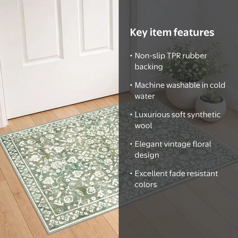 GLATTICE Throw Rug with Rubber Backing Washable 2x3 Small Area Rugs Non Slip Floral Super Soft Pr... | Walmart (US)