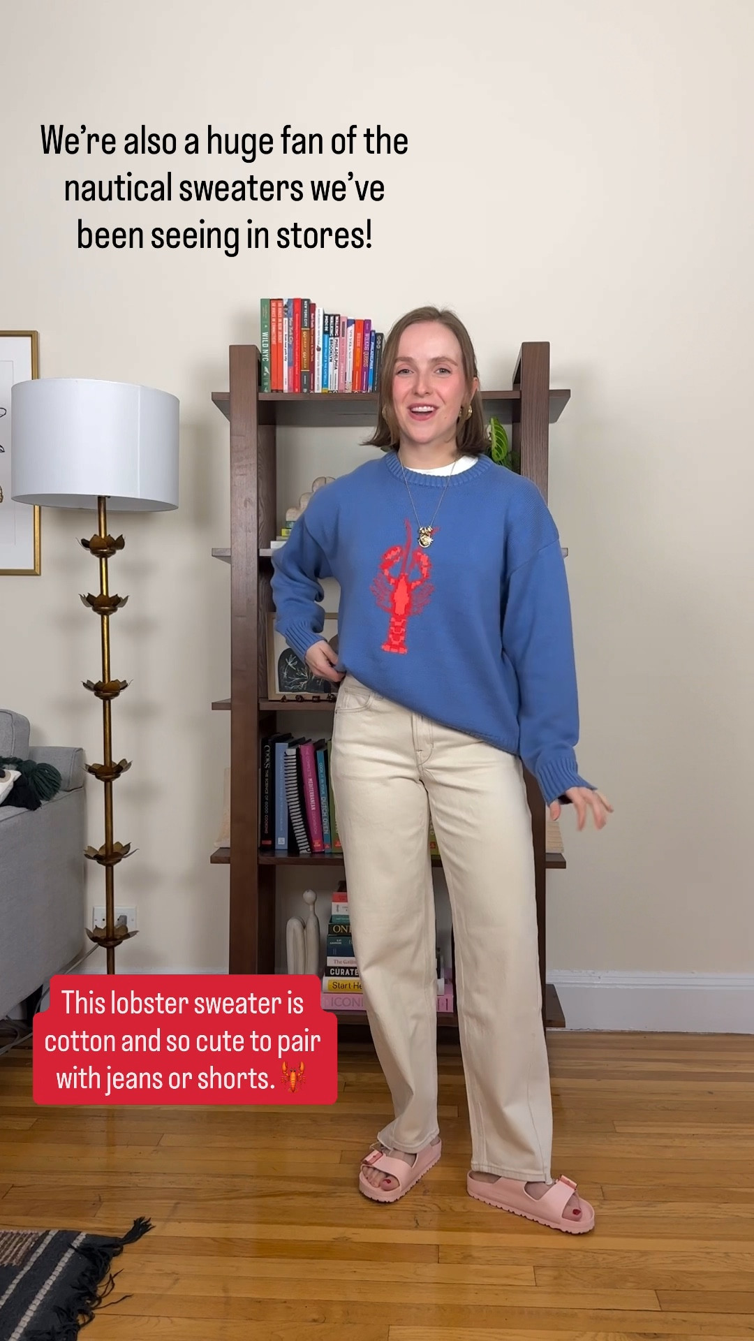 The cutest cotton lobster sweater! On sale for spring. Wearing xs petite. L.L. Bean. 2  barrel jean

#LTKSaleAlert #LTKPetite