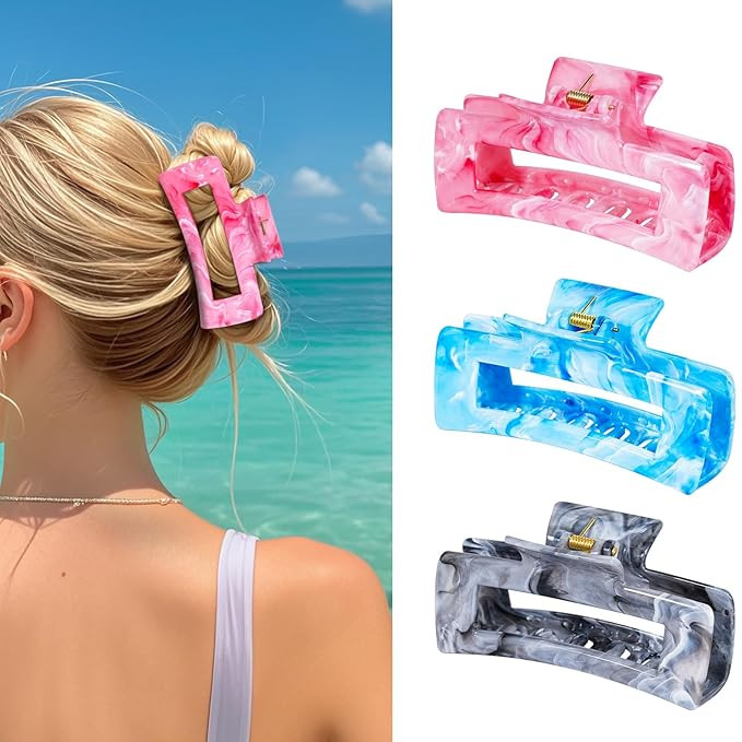 3Pcs Hair Claw Clips for Women, 4.1 Inch Non slip Medium Claw Clip, Reference Ink Painting Design... | Amazon (US)