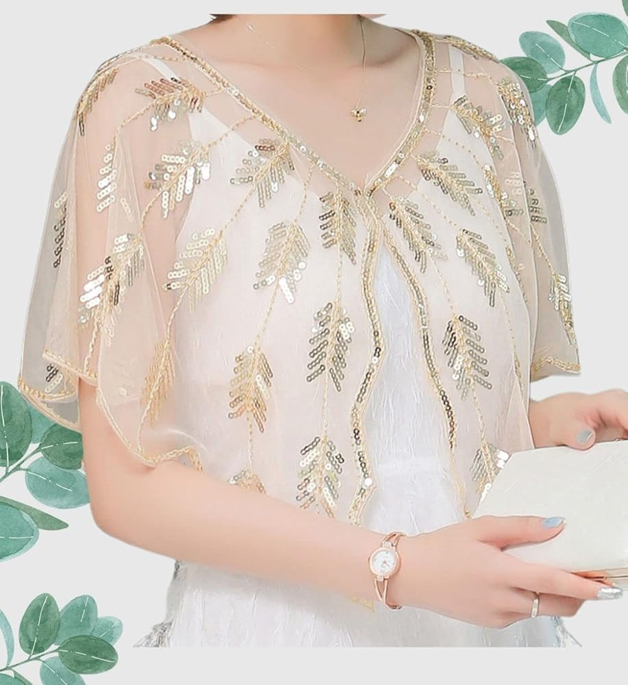 Rlosjin 1920s Shawl Wraps Sequin Beaded Evening Cape Bridal Shawl… | Amazon (US)