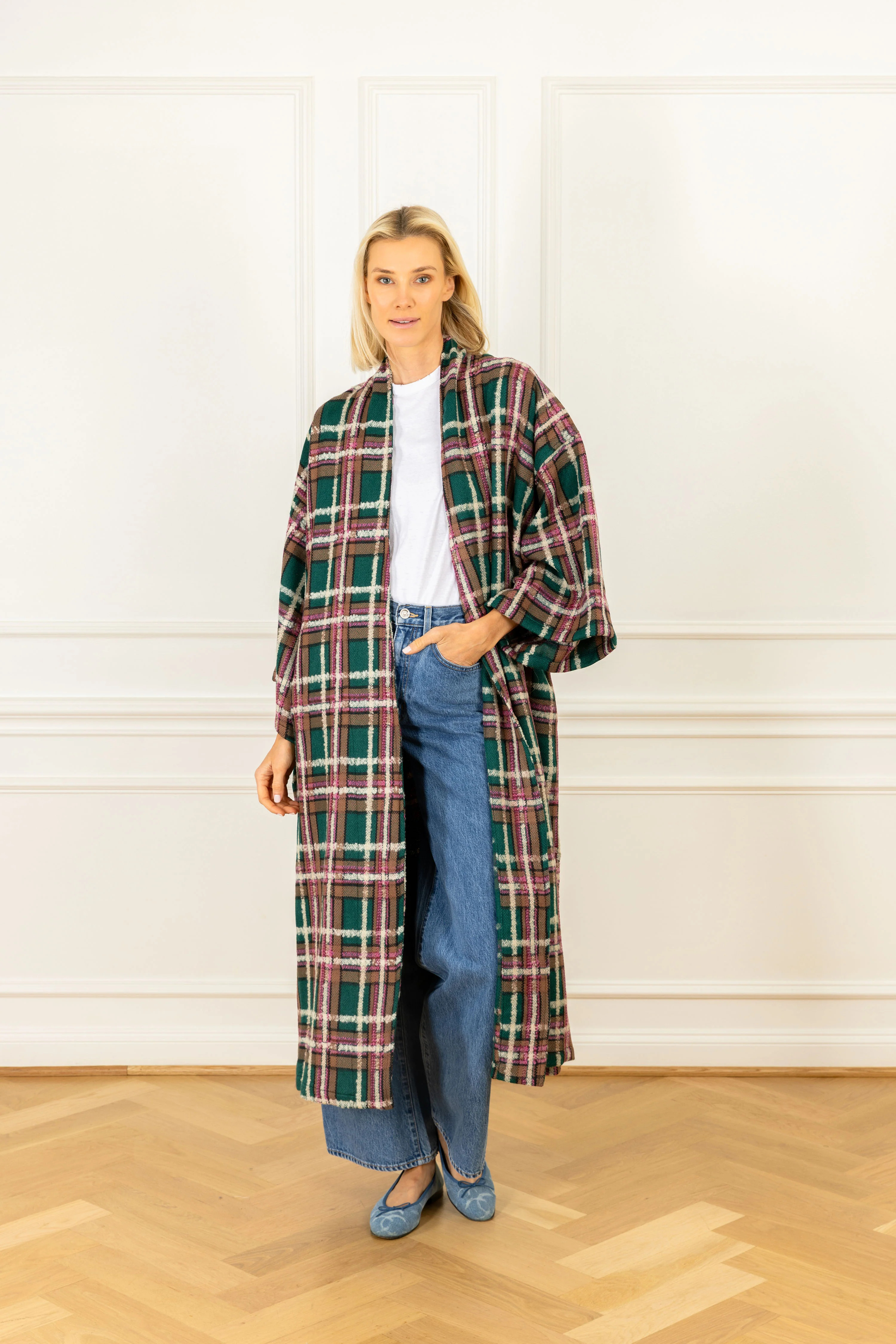 Teal Plaid Wool Maxi Duster | La Vie Style House