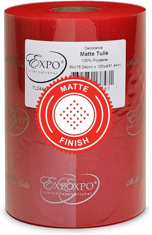 Expo International Matte Decorative Tulle Roll, 6 Inch x 100 Yards, Red | Amazon (US)