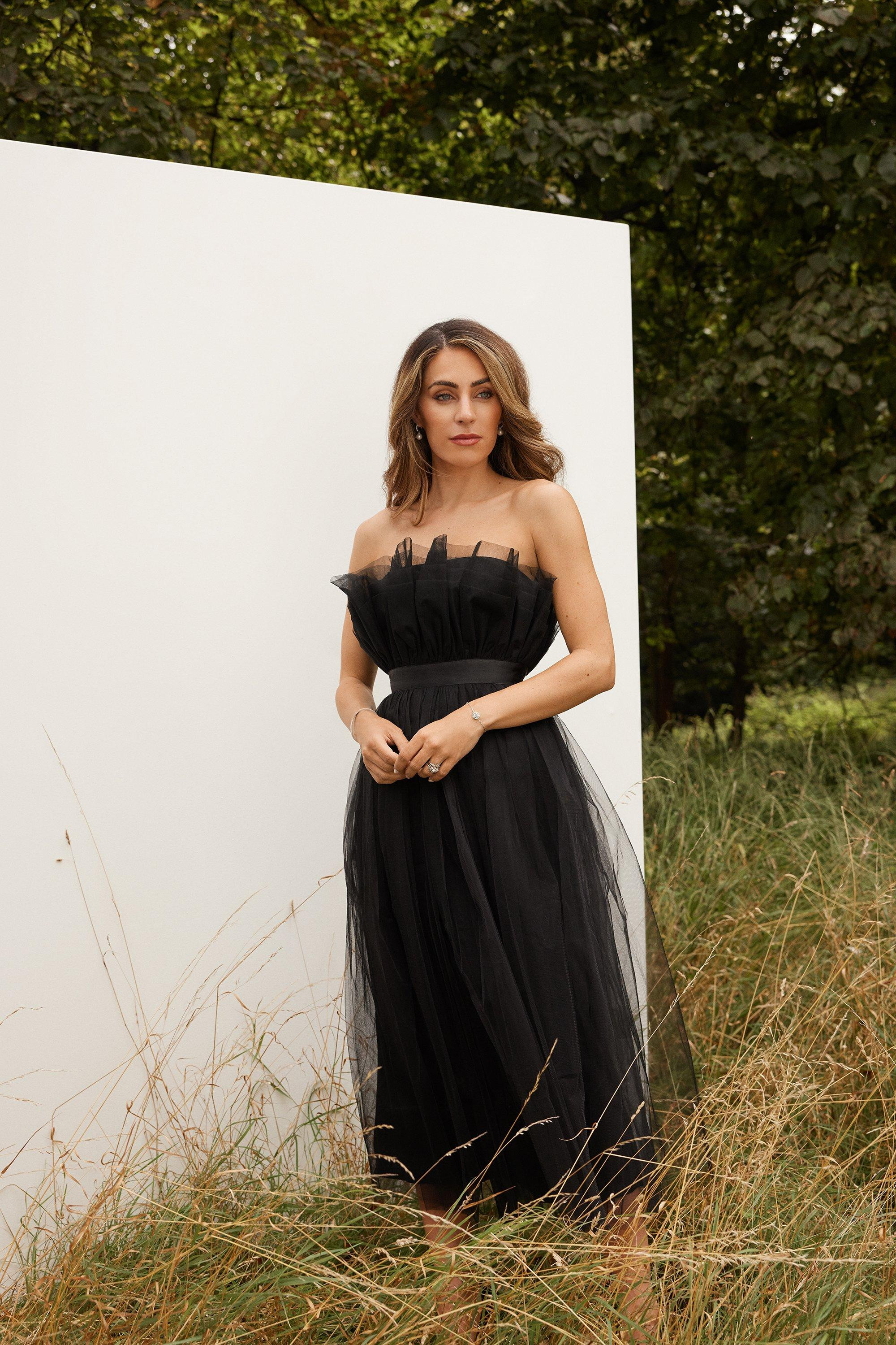 Lydia Millen Corseted Tulle Woven Midi Dress | Karen Millen UK + IE + DE + NL