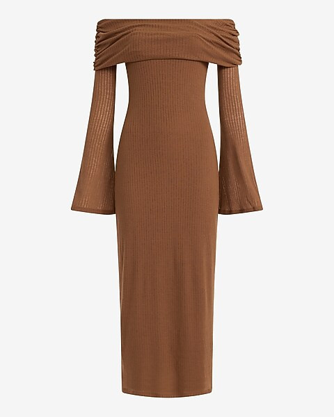 Ribbed Off The Shoulder Long Sleeve Maxi Knit Dress | Express