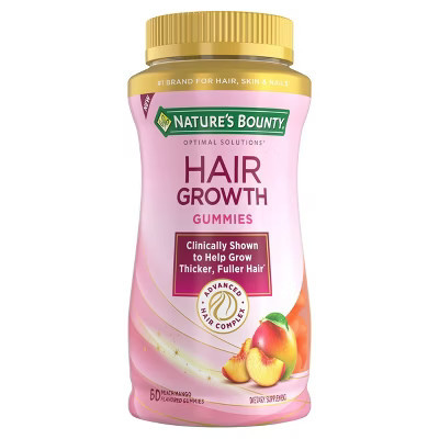 Nature's Bounty Optimal Solutions Hair Growth Gummies - Peach - 60ct: Vitamins for Healthy Hair, Gummy Multivitamins | Target