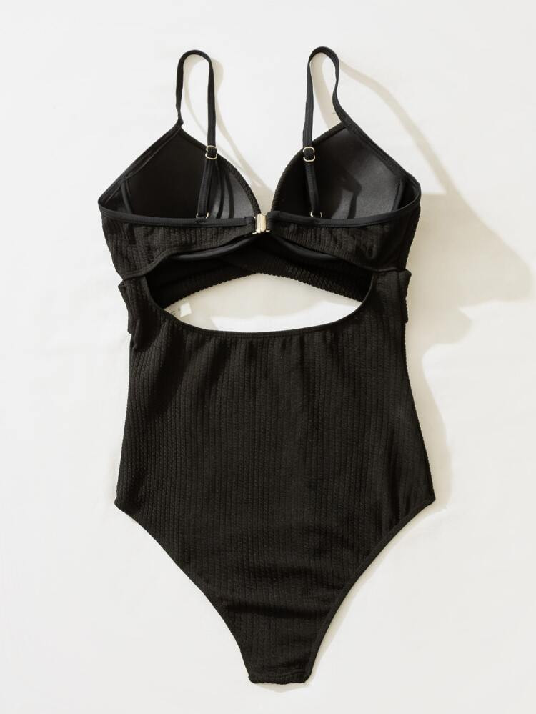 Solid Criss Cross Push Up One Piece Swimsuit | SHEIN