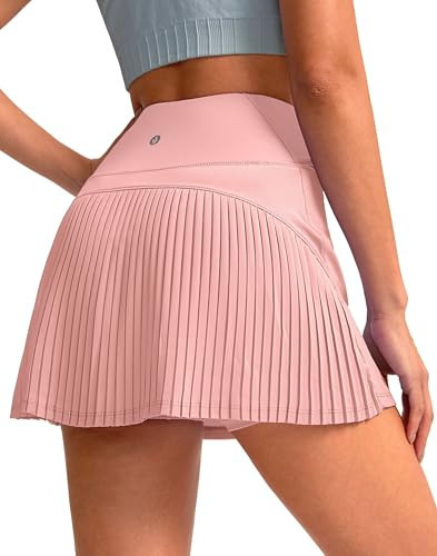 SANTINY 14" Tennis Skirt Skorts for Woman Pleated High Waited Skirts with Built-in Shorts Athletic Golf Skort (Pink_S) | Amazon (US)