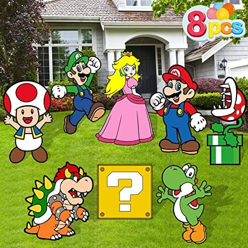 Mario Birthday Party Supplies, 8PCS Yard Signs with Stakes, Outdoor Lawn Party Decor, Mario Birth... | Amazon (US)