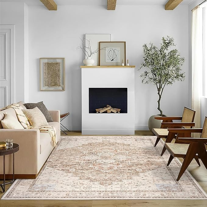 Boho Farmhouse Bedroom Rug 6x9 Washable Easy Clean Stain Resistant Vintage Country Rustic Neutral... | Amazon (US)