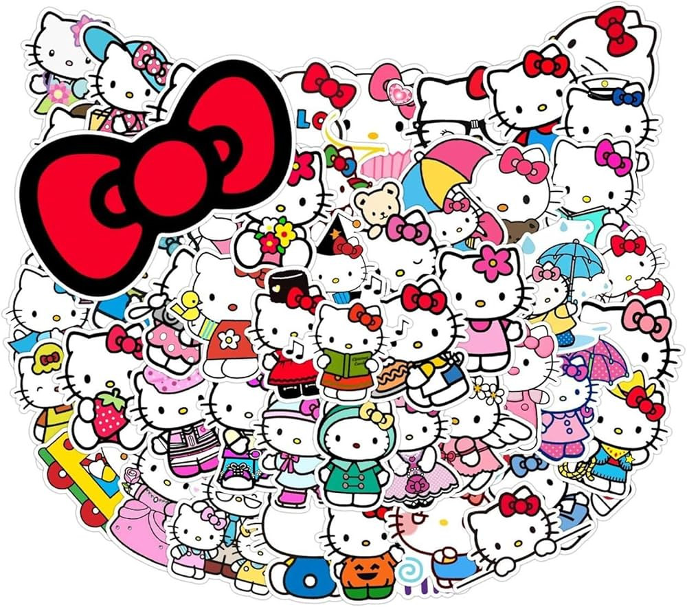 Hello Kitty Stickers 50 PCS White Theme Kawaii Cat Stickers Cute Cartoon Characters Stickers for ... | Amazon (US)
