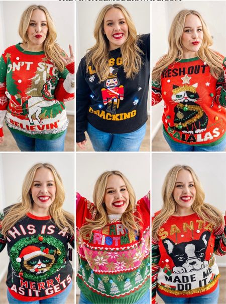 #walmartpartner Heading to an ugly Christmas sweater party? These fun sweaters from @walmartfashion are perfect for holiday parties and are anything but ugly! #walmartfashion 

#LTKHoliday #LTKCyberWeek #LTKmidsize