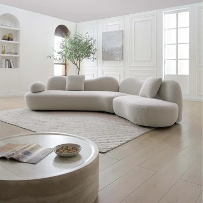 Modern Curved Modular Sofa With Boucle Fabric, Crescent Shape, Butterfly Backrest, And 2 Pillows For Living Room And Bedroom | Wayfair North America