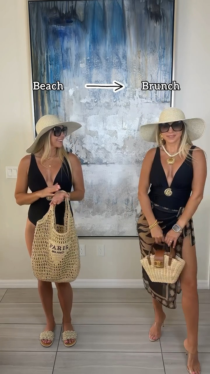 Vacation outfit hack ☀️ One swimsuit = two outfits. Styled this black one-piece from beach to brunch with a chic cover-up + accessories for the easiest resort look 🤍 Lightweight, flattering, and perfect for packing smarter.

#LTKTravel #LTKSwim #LTKSaleAlert