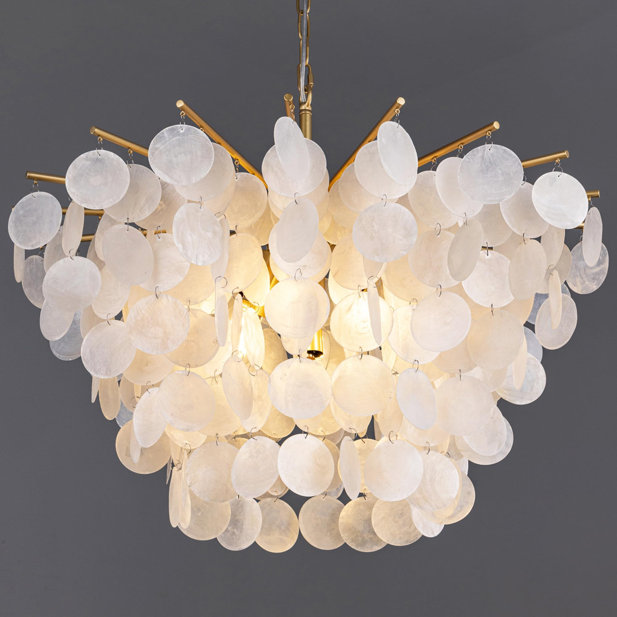 TOCHIC 28" Capiz Shell Chandelier, Modern Coastal Light Fixture for Bedroom Gold Chandelier for D... | Amazon (US)