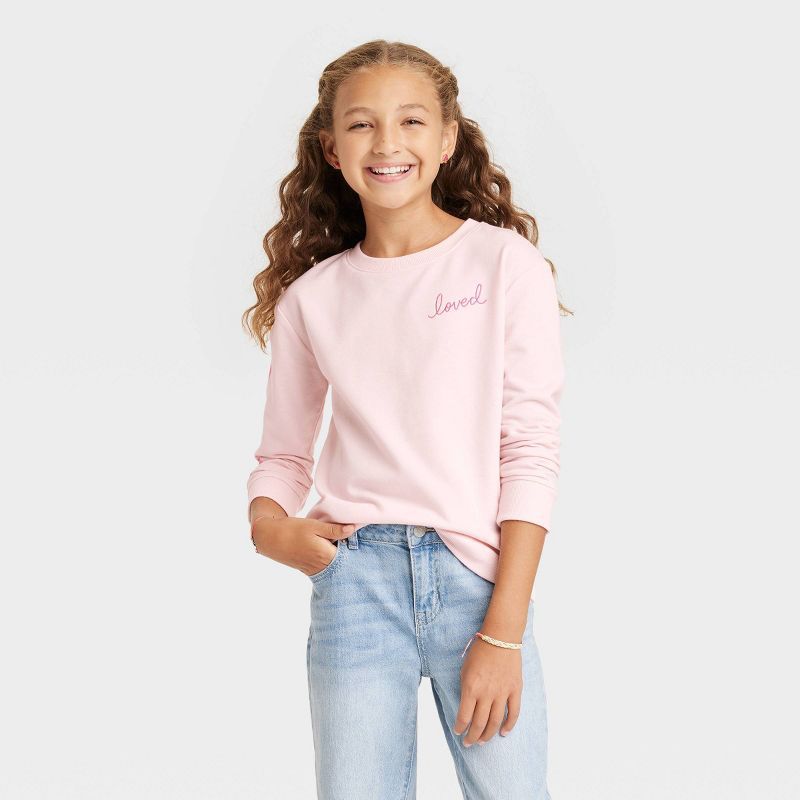 Girls' Valentine's Day Pullover Sweatshirt - Cat & Jack™ Soft Pink | Target