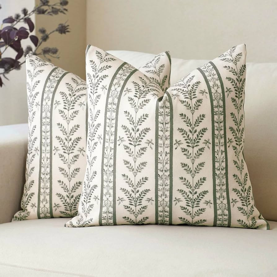Amor Virisso Floral Pillow Covers 20x20 Set of 2 Block Print Pillow Cover Neutral Boho Farmhouse ... | Amazon (US)