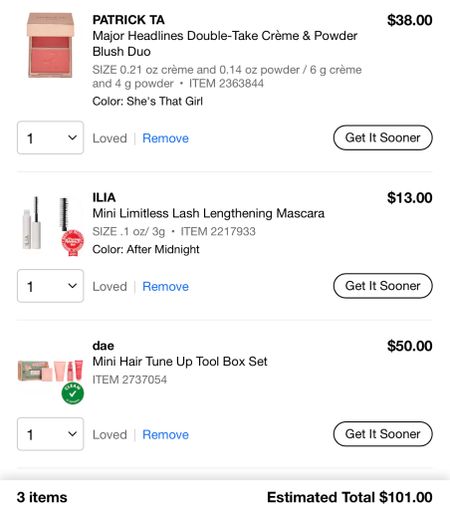 If I could only spend $100 at the Sephora savings event…. This is what I would buy (option 4)

Patrick ta. BLush shade she’s that girl - this blush duo is such a great bang for your buck! It’s $38 and you get both a cream and powder blush which is a combined total of more grams than most other blushes on the market priced about the same. There are so many shade options and it truly has the prettiest finish. I highly recommend! 

Ilia mascara mini size - I always buy mascaras in mini size to avoid them drying out too quickly! And the ilia mini is only $13! Lasts forever and has the best wand for lengthening and adding volume without clumping your lashes. No flakes or smudging and still washes off easily! Love!

The dae hair product travel kit is amazing! Such a great value, at $50 you can try their shampoo, conditioner, styling cream, and brand new dry shampoo. I love the styling cream for slick back looks - it smells amazing and works so well at maintaining a style without making it crunch or weird texture - I’m so glad it finally comes in a travel size! I also recently tried the dry shampoo and can’t say enough good things! It gives your hair great grip and soaks up the oil while smelling amazing!




#LTKsalealert #LTKxSephora #LTKbeauty