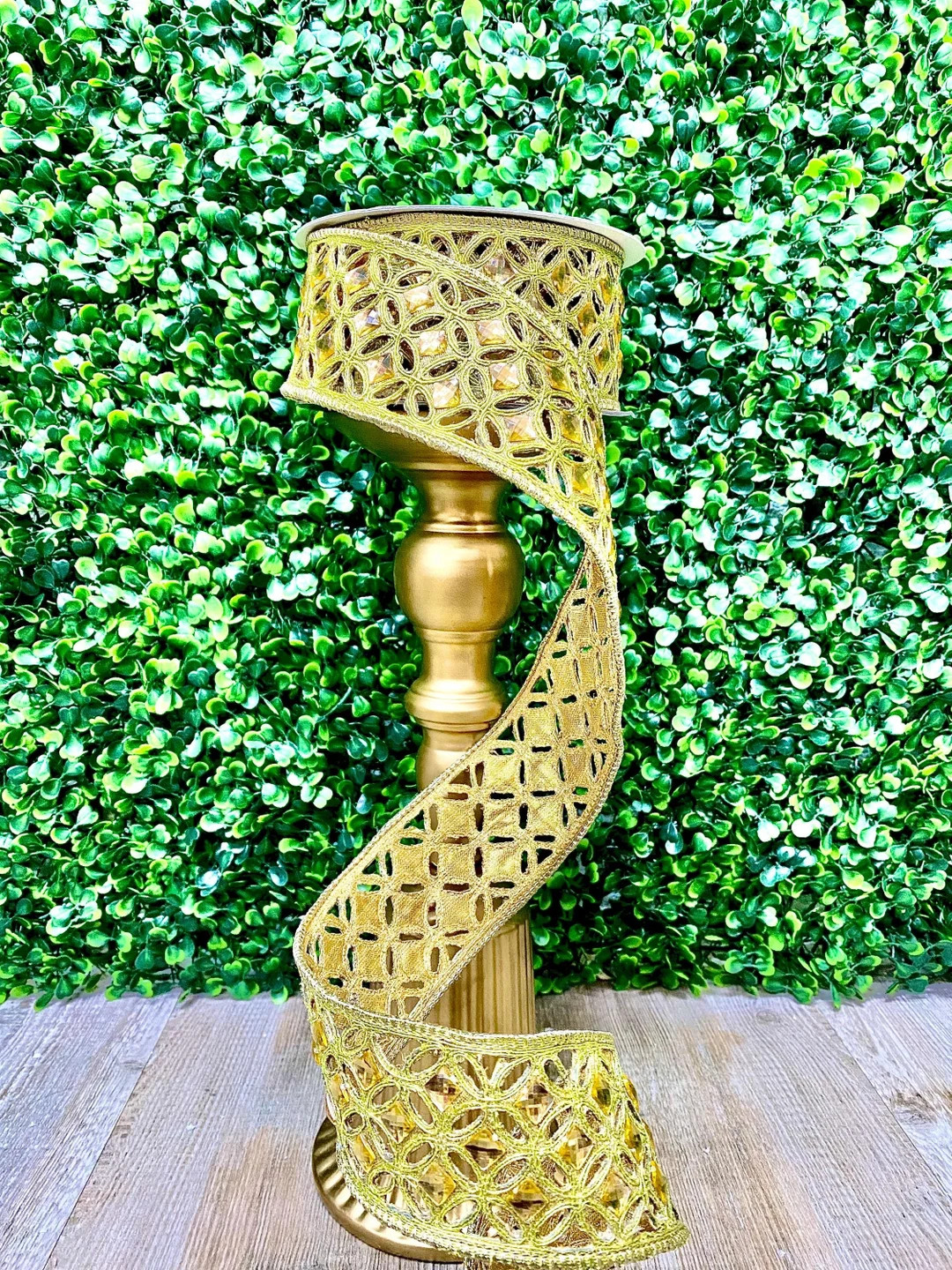 2” Gold Jeweled Diamond Lace Ribbon, Jeweled Designer Ribbon, Diamond Christmas Ribbon - Etsy | Etsy (US)