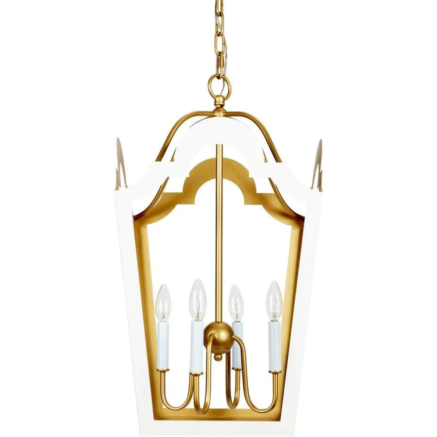 Glossy White 4 Light Tole Lantern with Gold Accents | The Well Appointed House, LLC