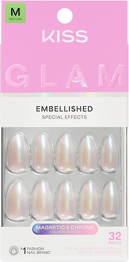 Kiss Glam, Press On Nails, Nail glue included, 'Dive', Pink, Medium Size, Almond Shape, Includes ... | Amazon (US)