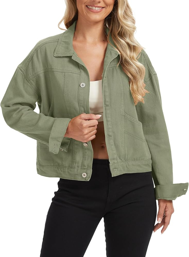 Metietila Womens Cropped Denim Jacket Oversized Button Down Jean Jacket Shacket Trucker Coat with... | Amazon (US)