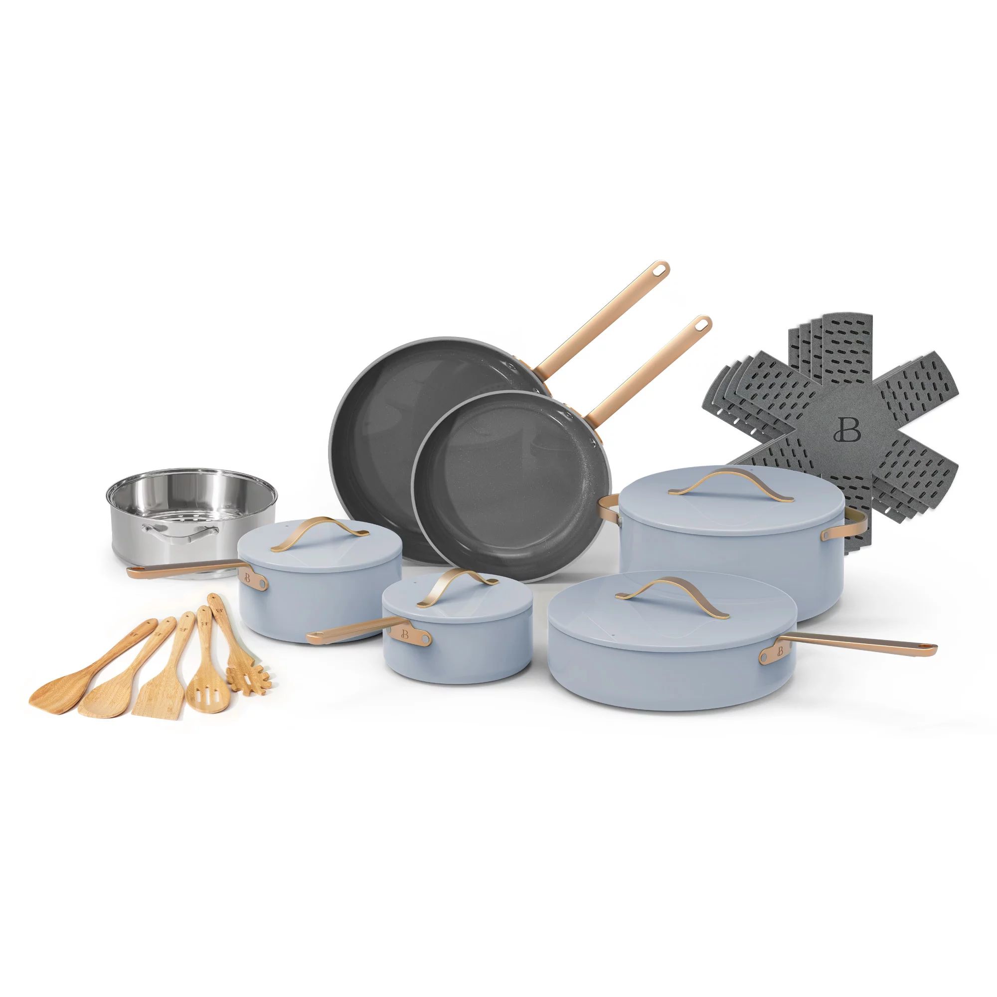 Beautiful 20pc Ceramic Non-Stick Cookware Set, Cornflower Blue, by Drew Barrymore - Walmart.com | Walmart (US)