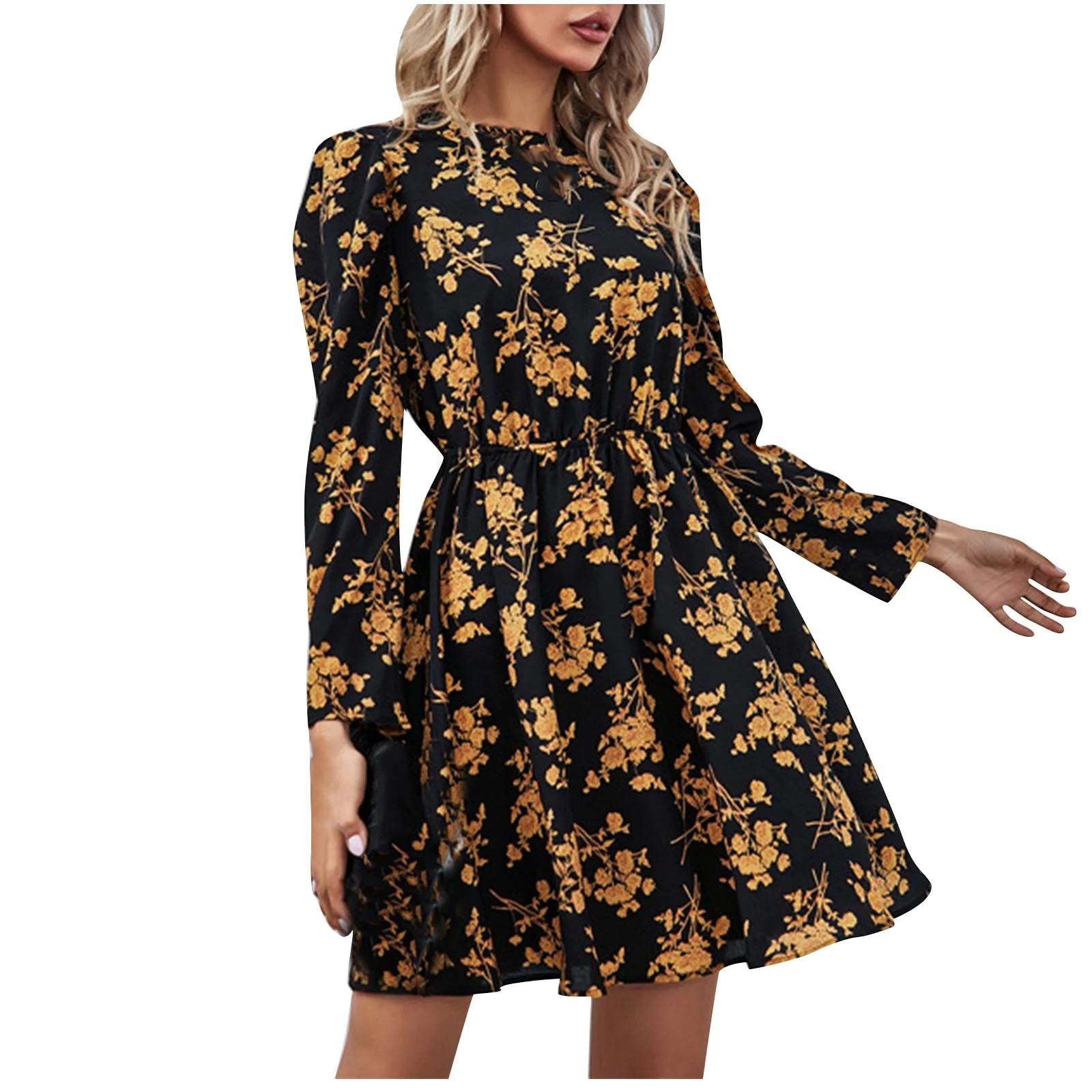 Women Wedding Guest Dresses Fall Fashion Clothes Spring Long Sleeve Floral Cocktail Party Mini Ba... | Walmart (US)