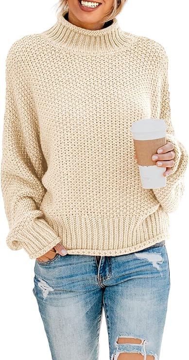 Lovezesent Womens Turtleneck Sweaters Batwing Long Sleeve Casual Loose Oversized Chunky Knit Pull... | Amazon (UK)