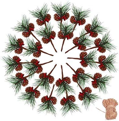 Geefuun 24Pieces Christmas Artificial Pine Needle/Pick Decorations 1 Pack Jute Twine Rope - Xmas ... | Amazon (US)