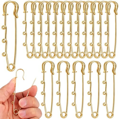 PECMER Pale Gold Large Safety Pins 3 inch Brooch Charm Holder with 3 Holes- 30 PCS Heavy Duty Safety Pins for Clothes, Blankets, Jewelry, Skirts, Crafts, Decorative | Amazon (US)
