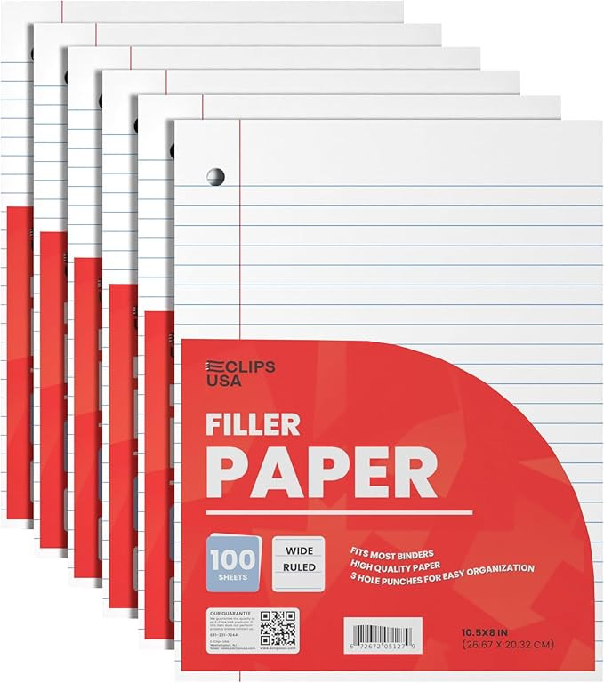 Notebook Paper, Loose Leaf Paper, Wide Ruled Paper, 10.5? x 8?, Filler Paper, 100 Sheets Per Pack... | Amazon (US)