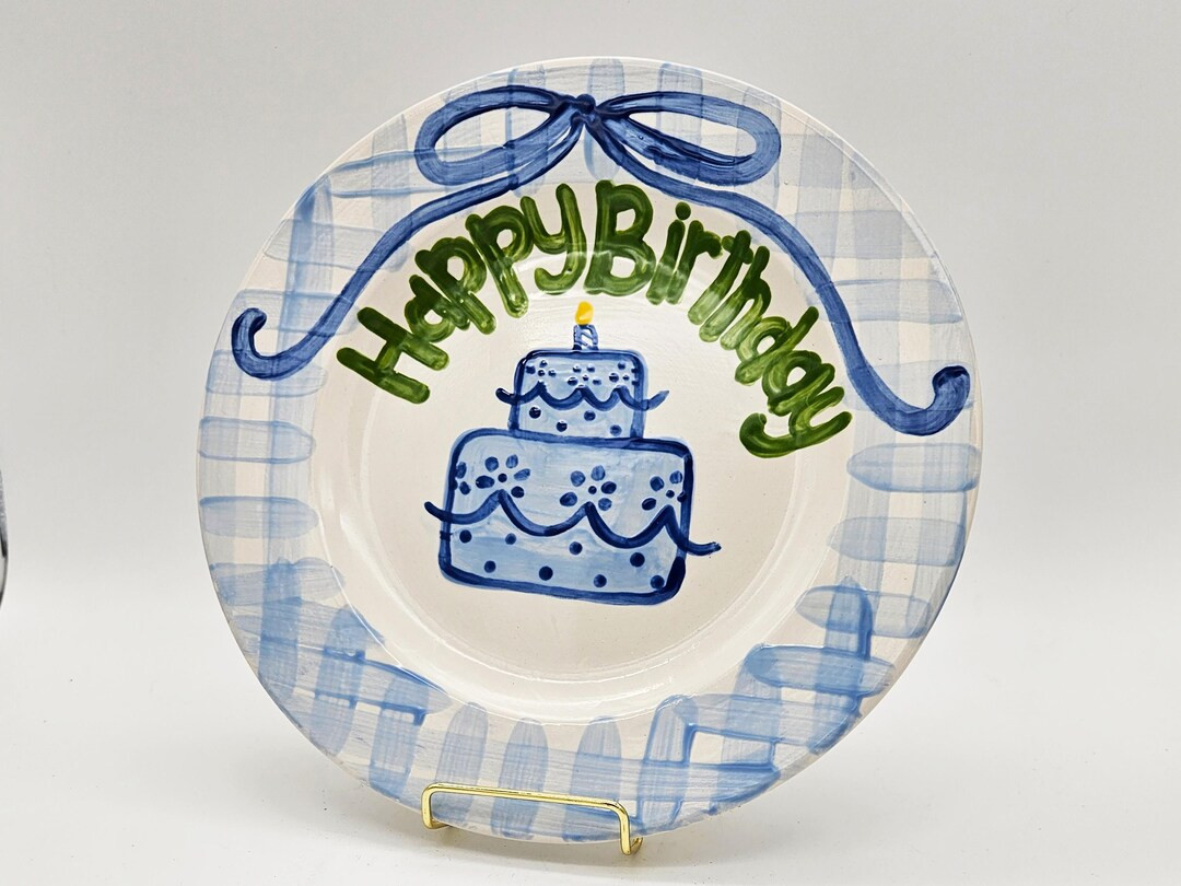 Happy Birthday Plate Blue and Green With Cake - Etsy | Etsy (US)