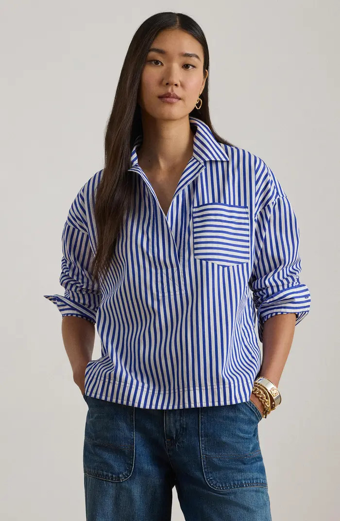 Satchee Stripe Cotton Popover Blouse | Nordstrom