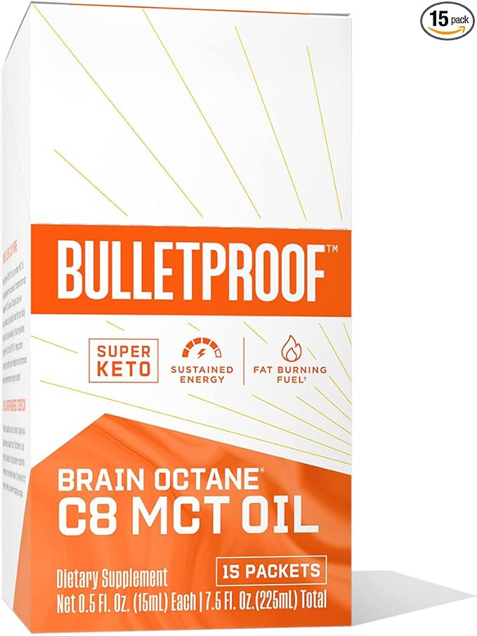 Bulletproof Brain Octane C8 MCT Oil Packets, Pack of 15, Keto Supplement for Sustained Energy | Amazon (US)