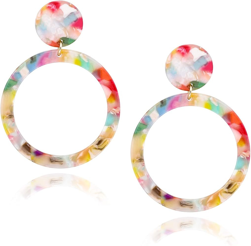 Acrylic for Women Geometry Circle Resin Drop Dangle Earrings Bohemia Tortoise Shell Hoop Earrings... | Amazon (US)