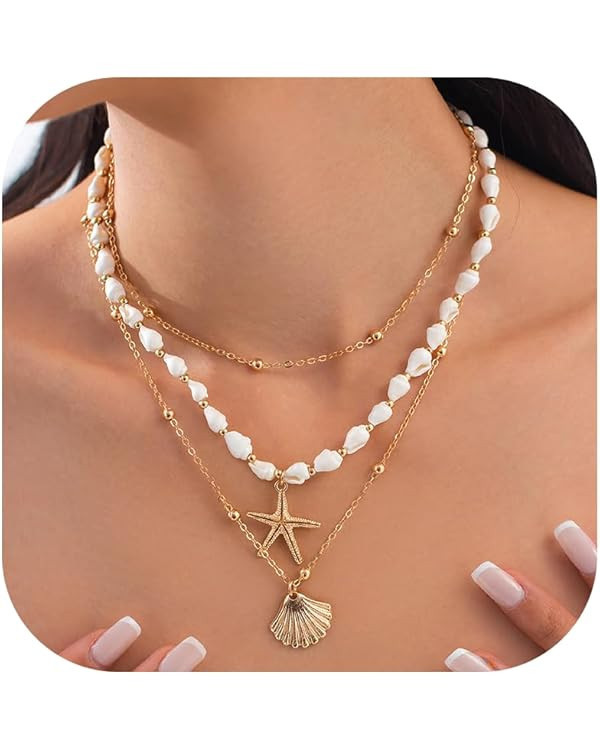 Seashell Necklace for Women Shell Necklace Summer Outfits for Women Adjustable Layered Sea Shell ... | Amazon (US)
