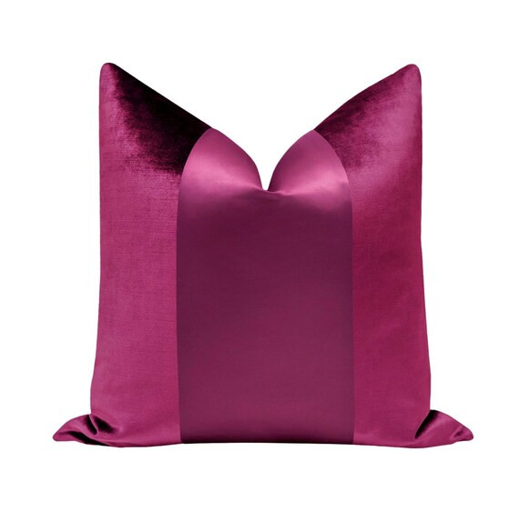 PANEL Monochromatic : Faux Silk Velvet // Magenta | color block | velvet + silk throw pillow | ma... | Etsy (US)
