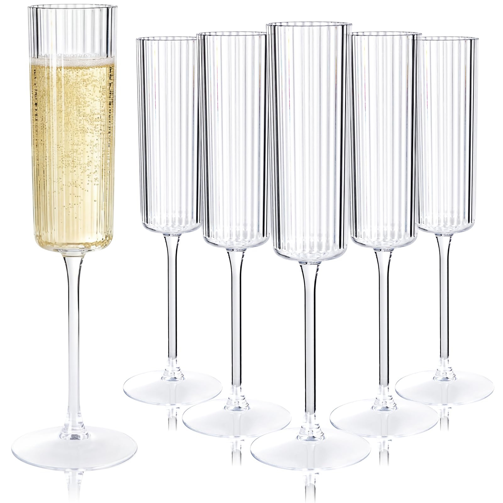 Joyido 36 Pack Clear Plastic Champagne Flutes - 6oz Ribbed Disposable Champagne Glasses - Clear V... | Amazon (US)