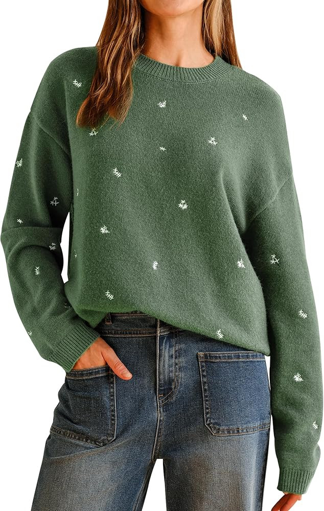 Arach&Cloz Womens Wool Blend Embroidery Floral Oversized Fit Sweater Trendy 2025 | Amazon (US)