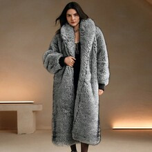 Autumn Winter New Stylish Lady Faux Fox Fur Mid-Length Leather Jacket, Fashion Silver Fox Fur Coat For Women | SHEIN
