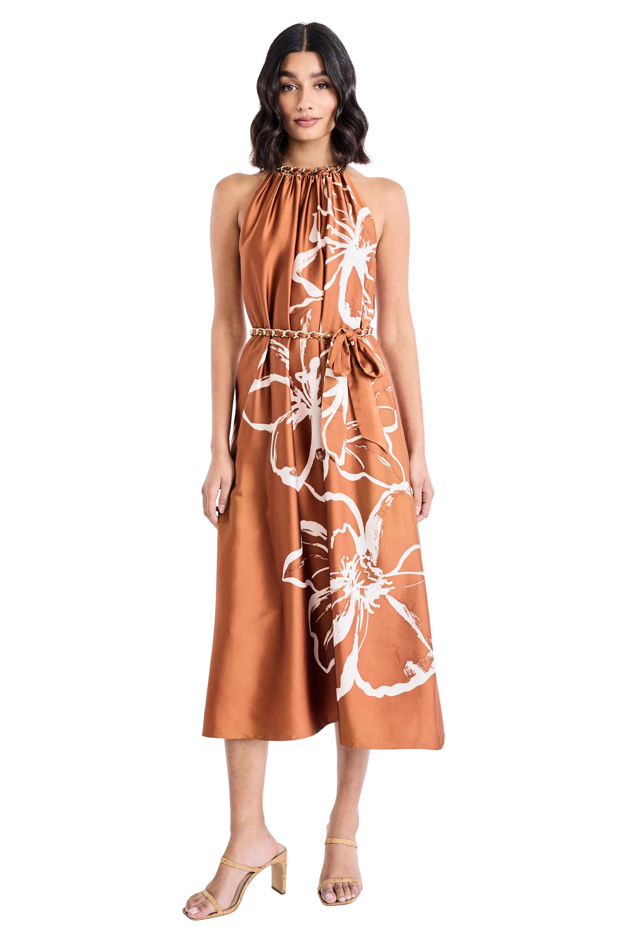 BELTED HALTER NECK DRESS | Maggy London