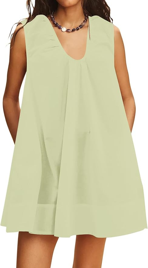 Ziesexy Babydoll Mini Dress for Women Sleeveless Summer Beach Dress Scoop Neck Flowy Cotton Short... | Amazon (US)