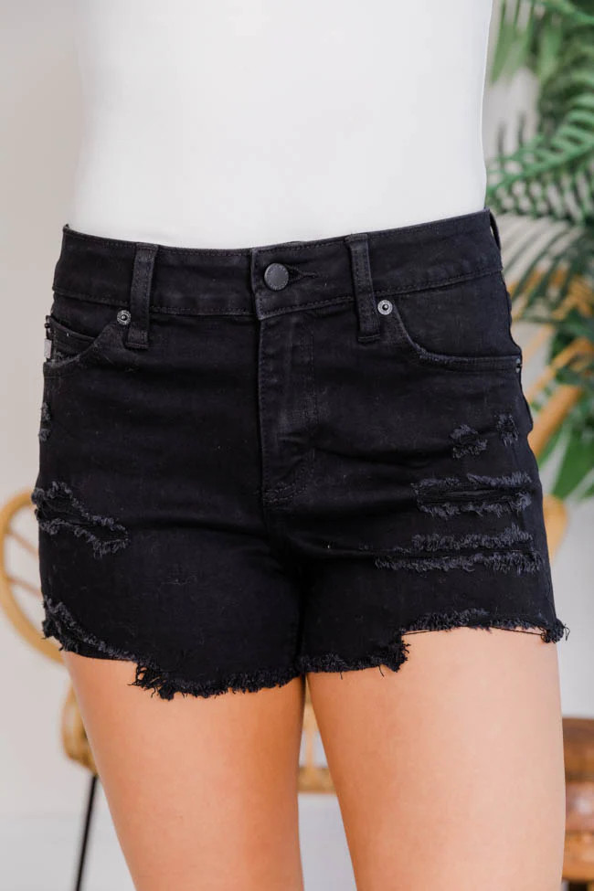 Foundation Of Love Mid Rise Distressed Black Shorts | The Pink Lily Boutique