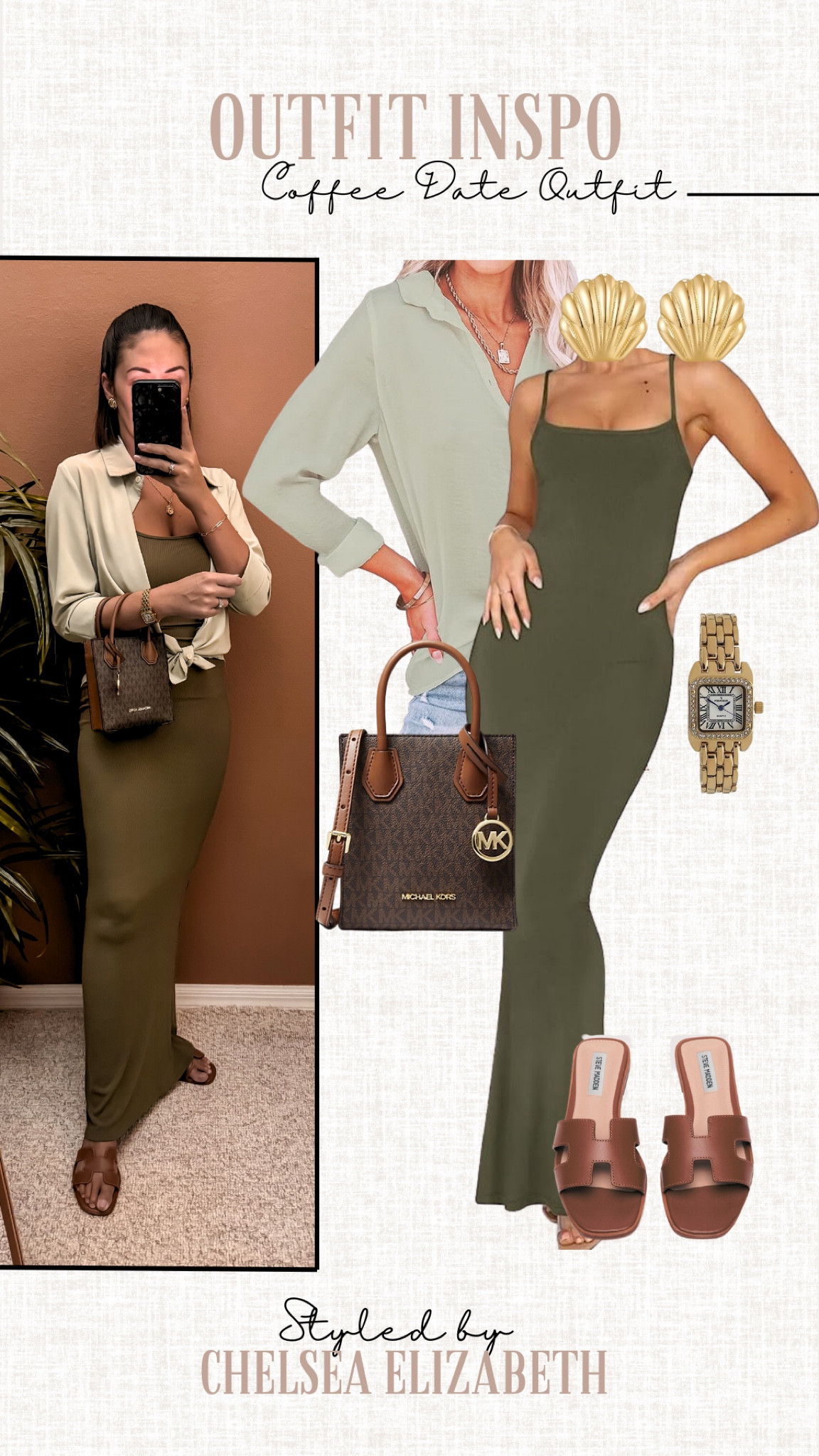 Fall Brunch Outfit 

🤎 Reviews on all products! 
• Amazon Green bodycon Maxi Dress - S
• Amazon womens Green button down blouse - S
• Michael Kors Crossbody bag 
• Hermes designer inspired sandals womens tan slide sandals - 7
• Amazon Seashell stud earrings 

Old Money Fall Outfit | Classy Fall Outfit | Fall Neutrals | Fall Chic | Chic Fall Outfits | Fall Outfits Petite | Fall Outfits Women | Fall Capsule Wardrobe | Fall Going Out Outfits | Fall Casual Outfits | Fall Vacation Outfits | Fall Outfits | Fall Fashion | Fall Style | Fall OOTD | Fall Looks | Fall Outfit Ideas | Fall Outfit Inspo | old money looks | old money aesthetic | old money fashion | old money style | old money outfits | old money style women | old money | old money fall | neutral outfit | neutral fall outfit | neutral style | classic style | classic outfits | chic outfits | chic fall outfits | chic style | casual chic | quiet luxury | french style | french fashion | french girl style | Parisian chic | Parisian style | minimalist | minimalist fashion | capsule wardrobe | capsule wardrobe fall | petite outfits 

#LTKSeasonal #LTKItBag #LTKShoeCrush

#LTKFindsUnder100 #LTKStyleTip #LTKOver40