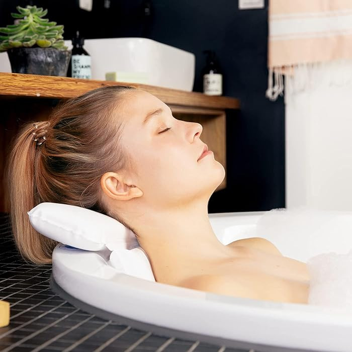 TranquilBeauty Bath Pillow, White, PVC, Pain Relief, 7 Suction Cups - Ergonomic Head & Back Suppo... | Amazon (US)